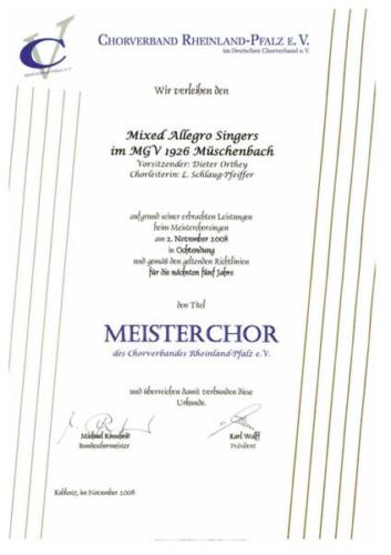 2008 - Meisterchorsingen Mixed Allegro Singers